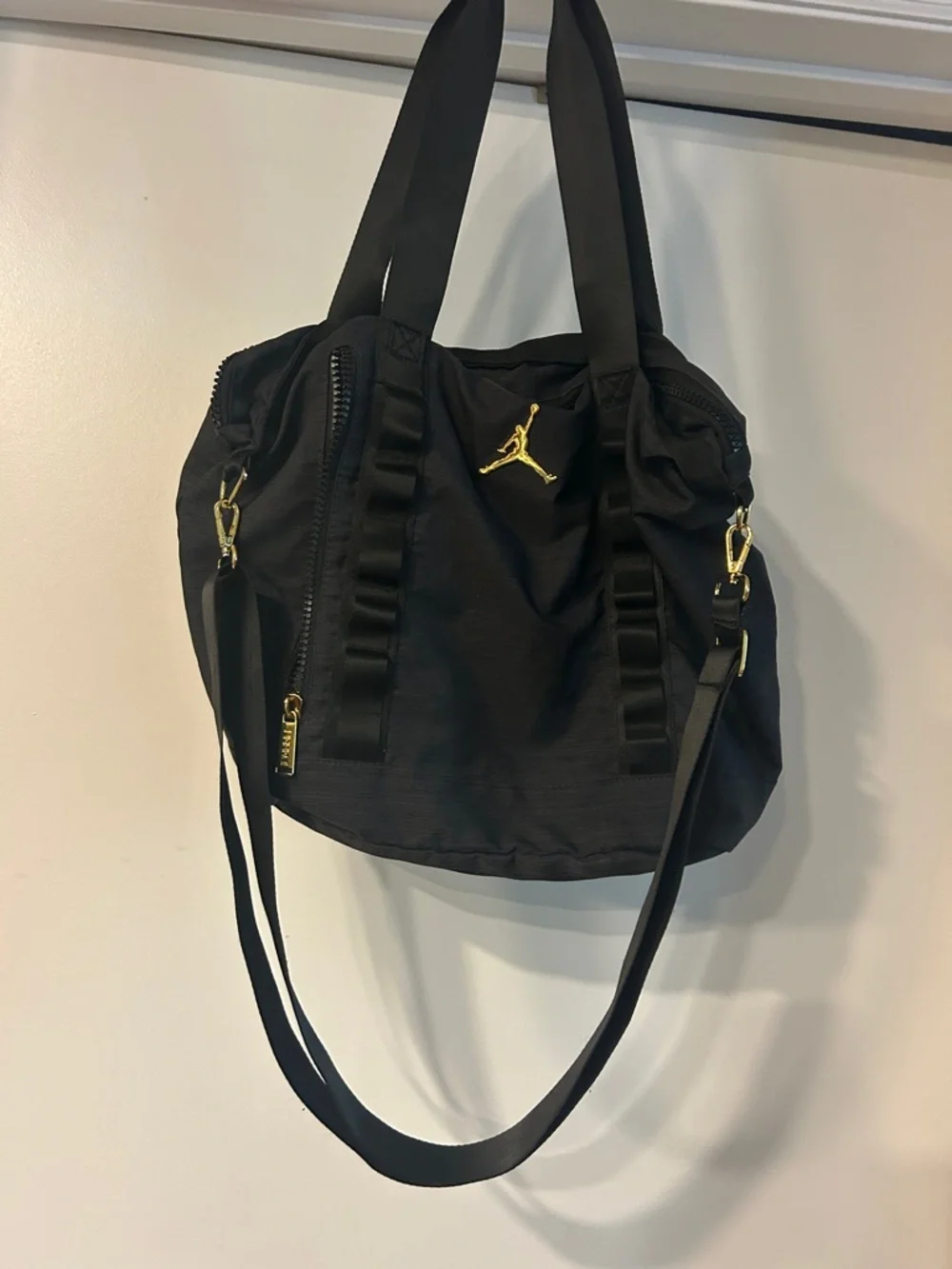 Jordan Black Duffel Bag with Gold Jumpman Accent